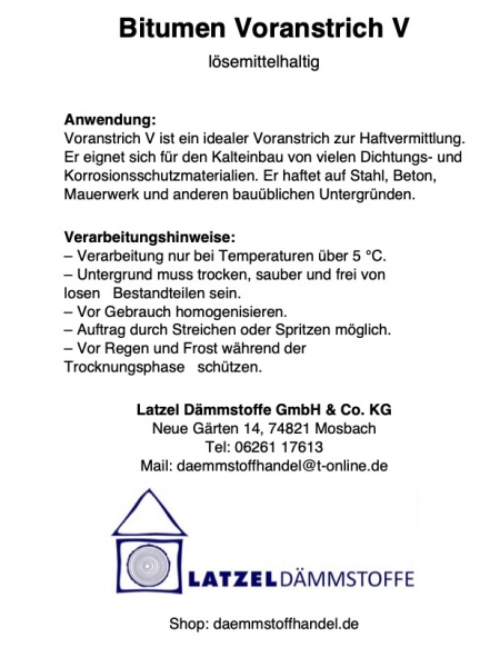 Bitumen Voranstrich V lösemittelhaltig1 Liter